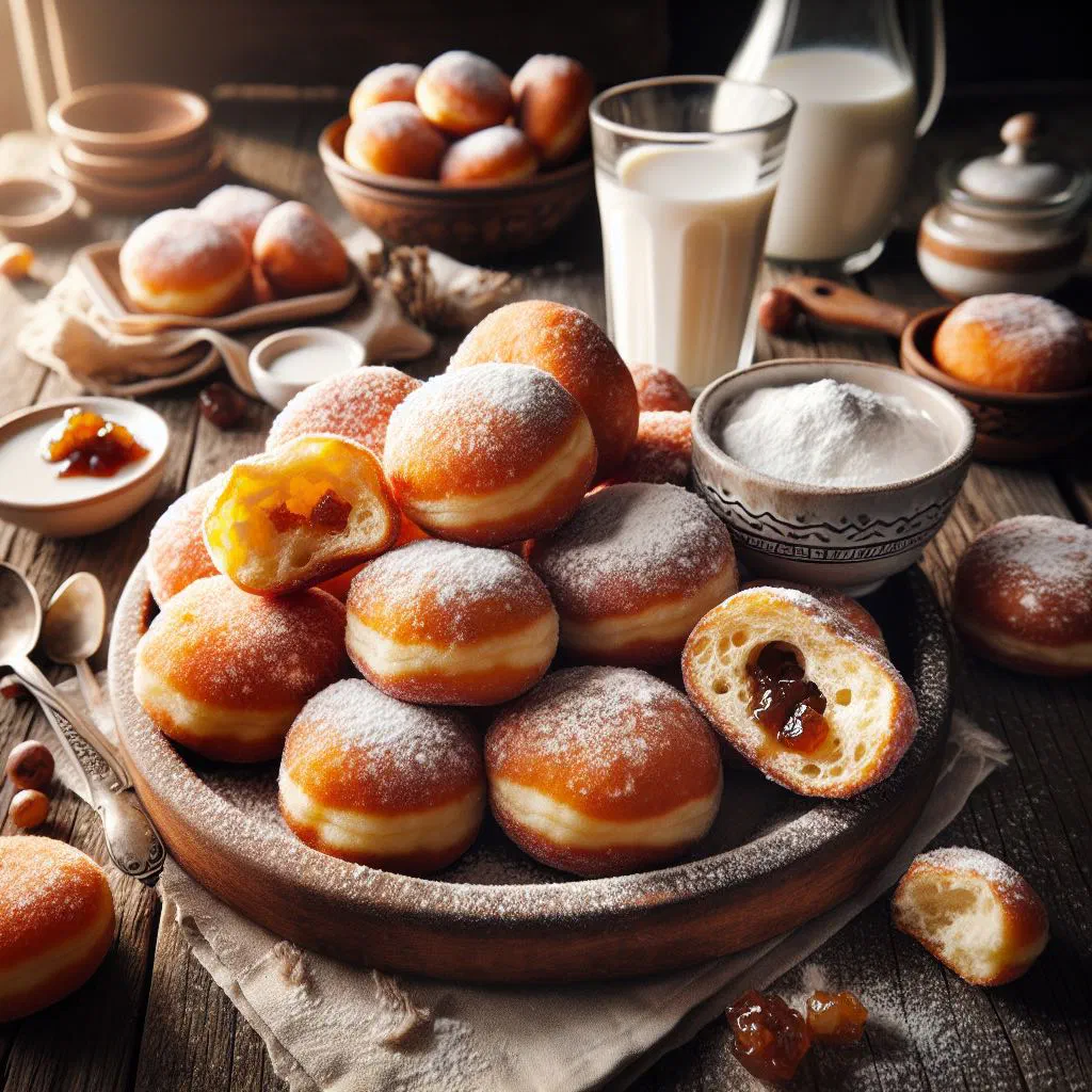 Golden fried Croatian dough balls piled on a serving plate