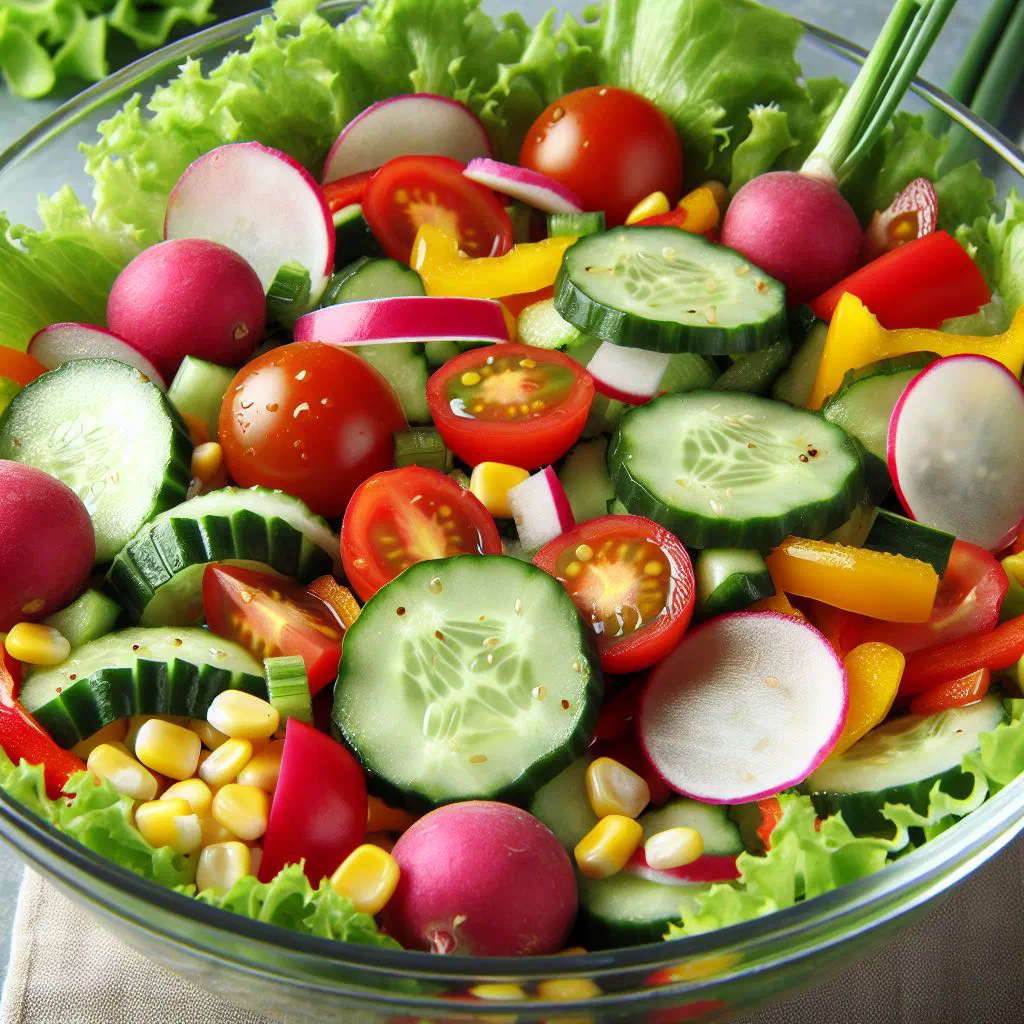 Šopska salad of diced tomatoes, cucumber and peppers topped with crumbled feta