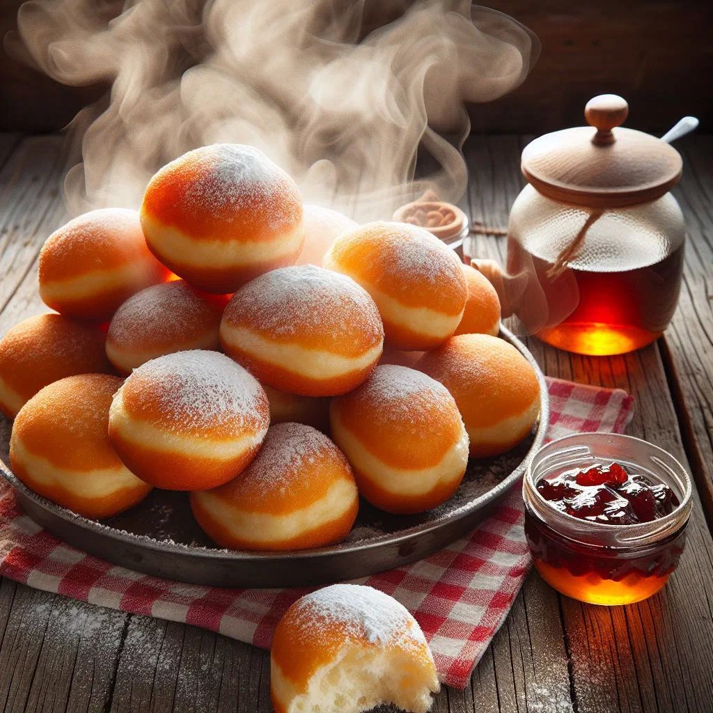 Golden fried Croatian uštipci dough balls piled on a plate