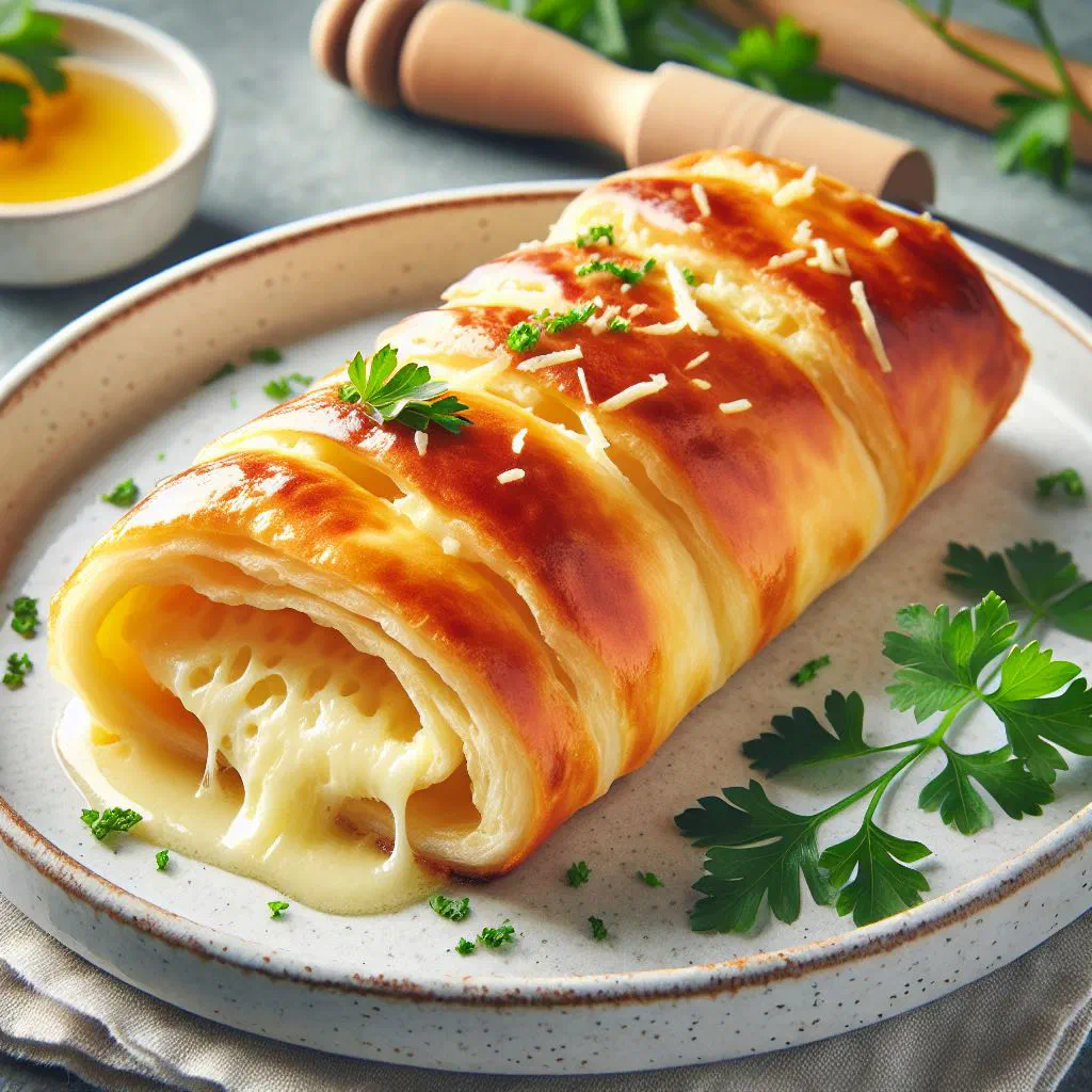 Baked Croatian štrukli with soft cheese filling and golden butter