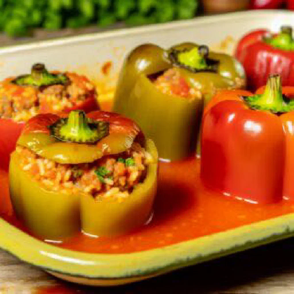 Croatian stuffed peppers in tomato sauce served on a plate