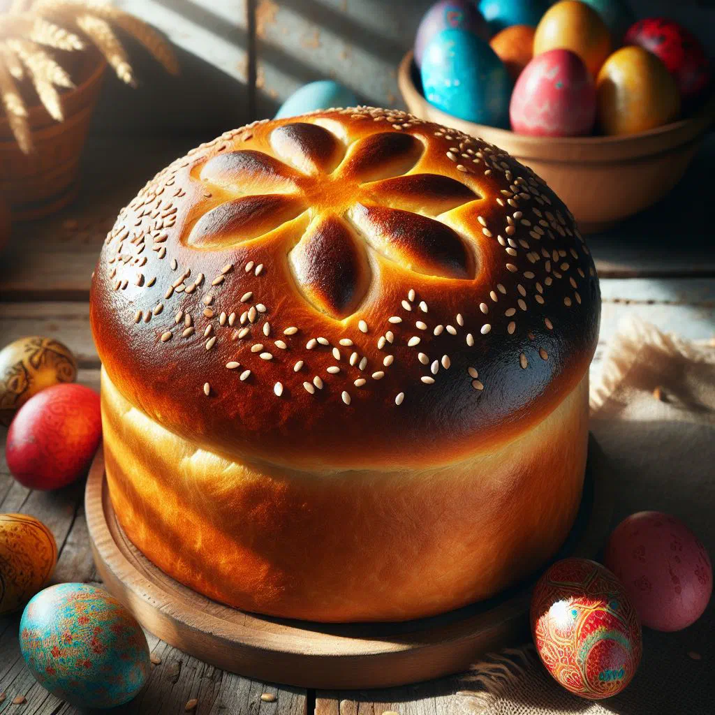 Golden Croatian Easter bread filled with cheese, eggs and fresh herbs