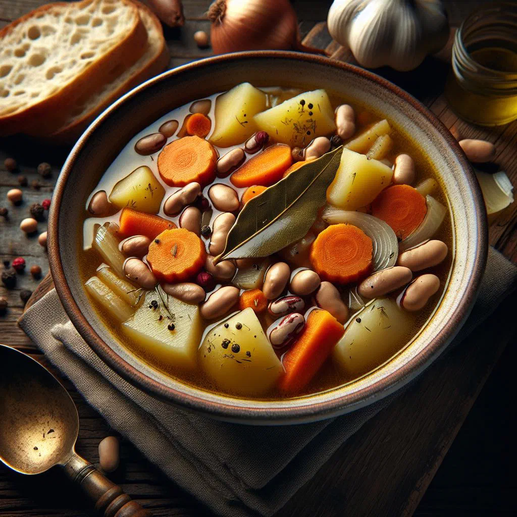 Bowl of Croatian white bean stew garnished with fresh parsley