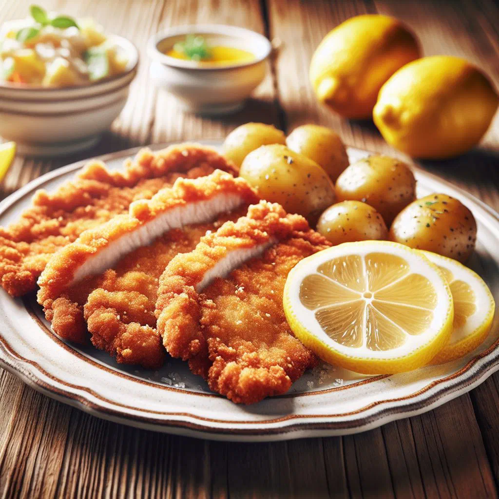 Golden breaded Zagreb schnitzel filled with ham and cheese, served with lemon