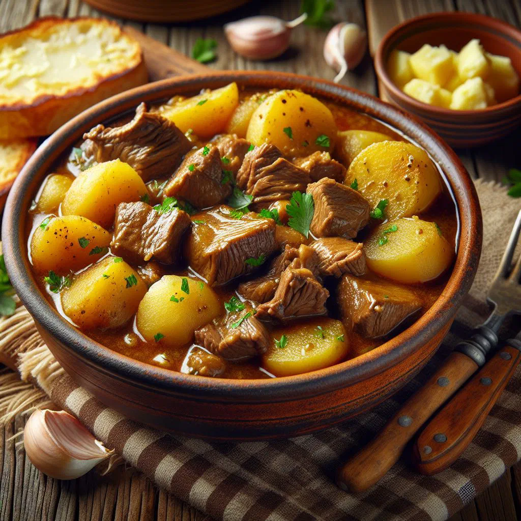 Cuban carne con papas beef and potato stew in a rich sauce
