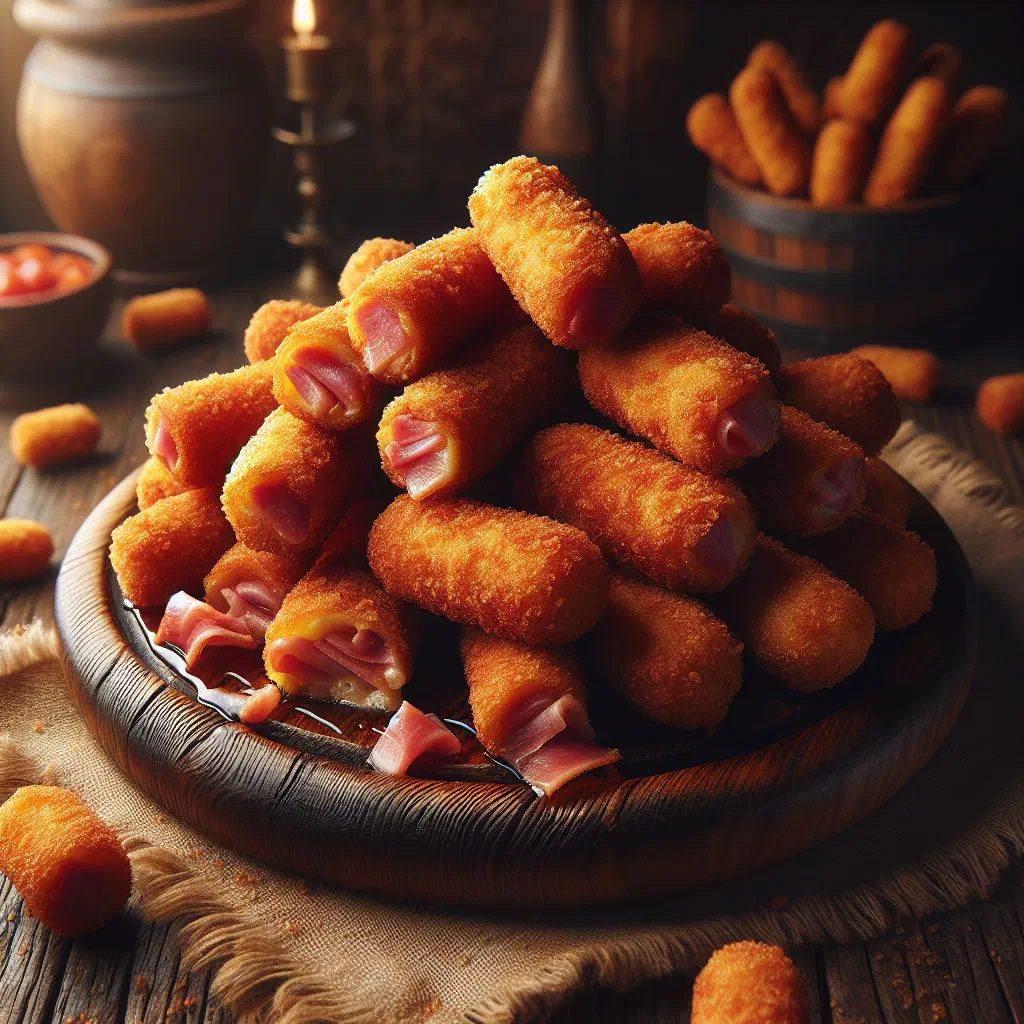 Golden fried Cuban ham croquettes on a plate