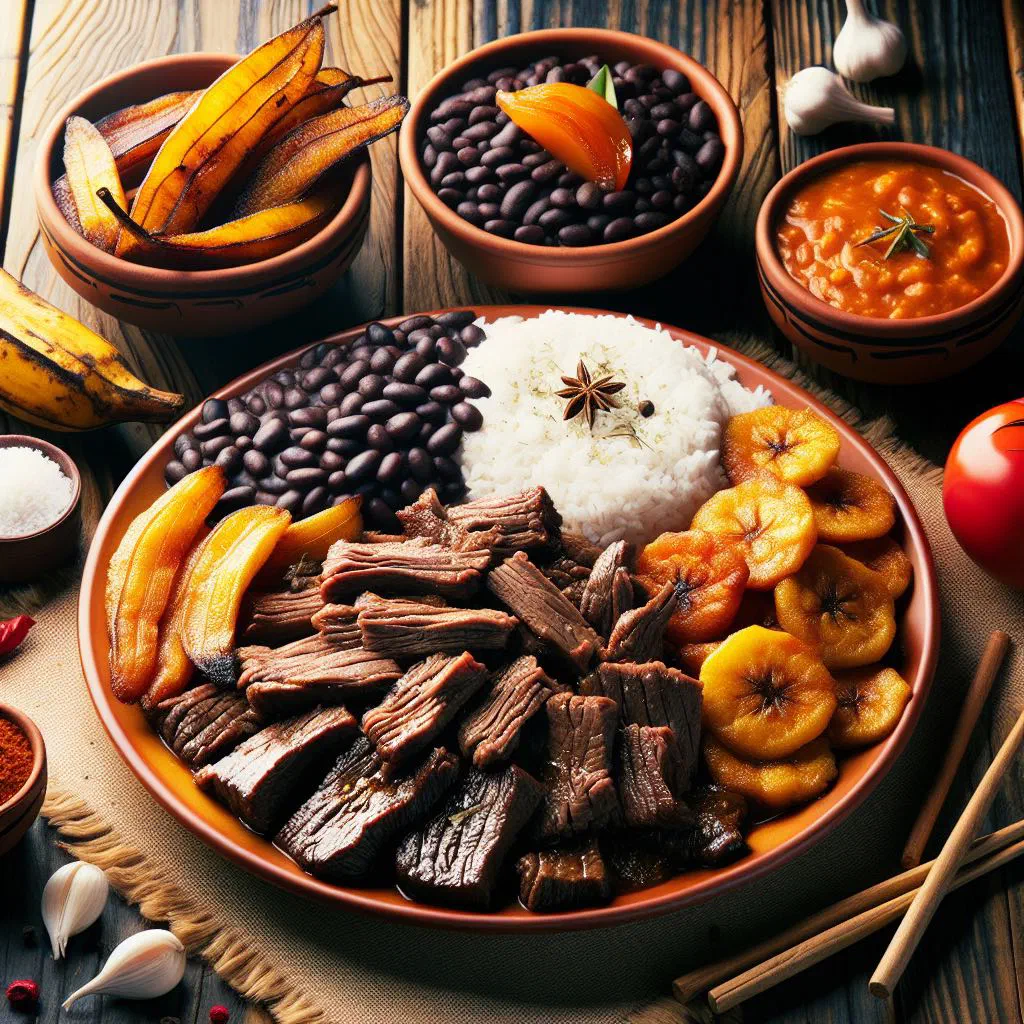 Shredded Cuban tasajo with onions and peppers served with rice