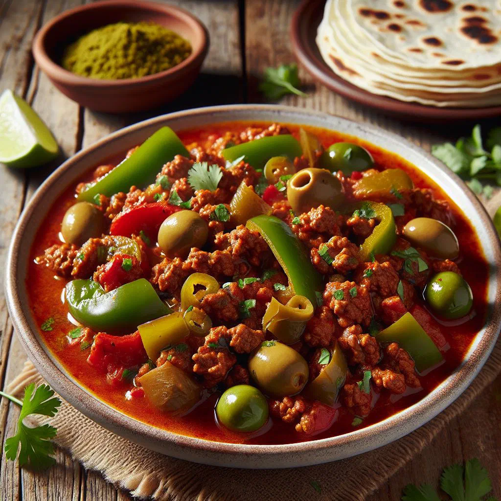 Cuban turkey picadillo with olives and raisins served over white rice