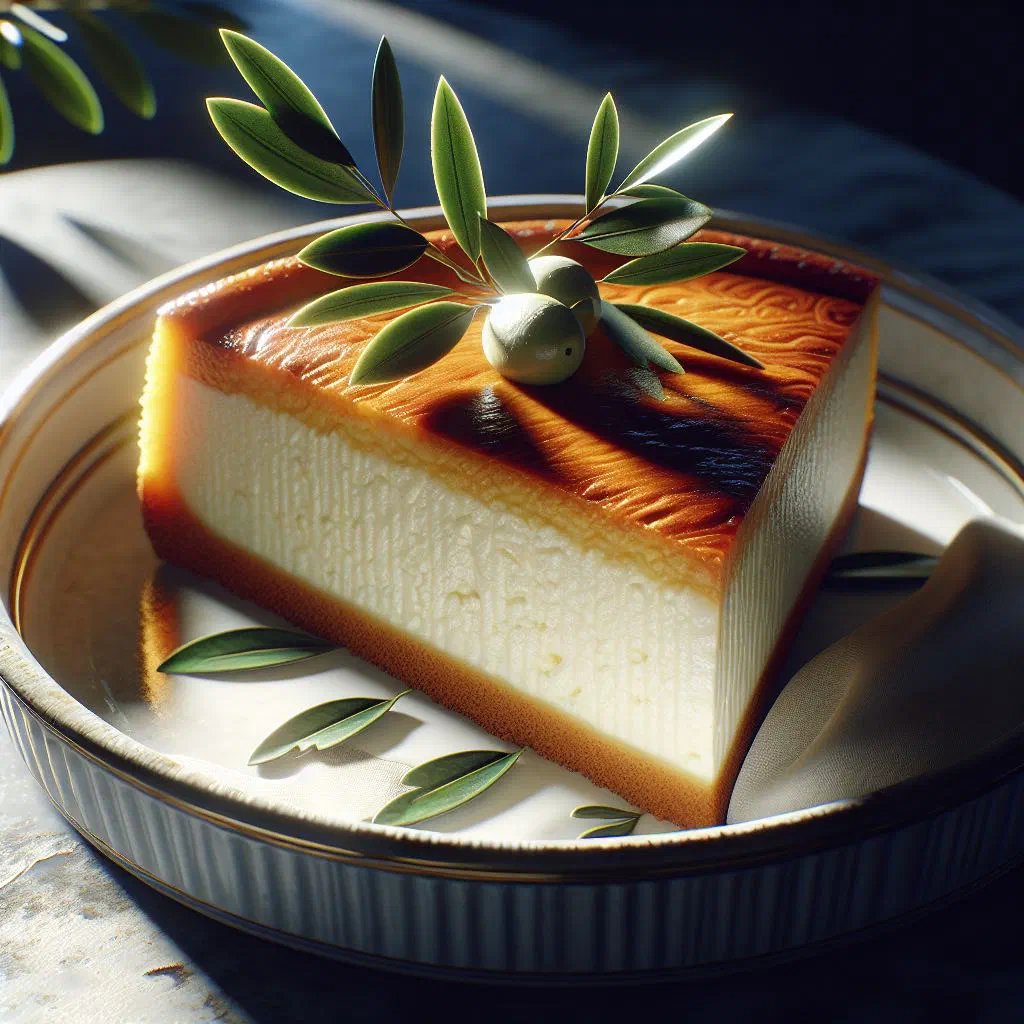 Creamy Cypriot cheesecake drizzled with golden honey on a biscuit base