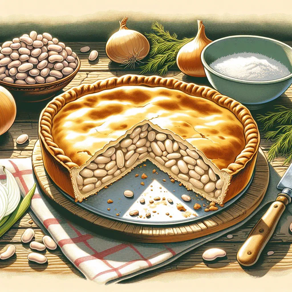 Golden baked Cypriot fasolopita bean pie garnished with fresh parsley