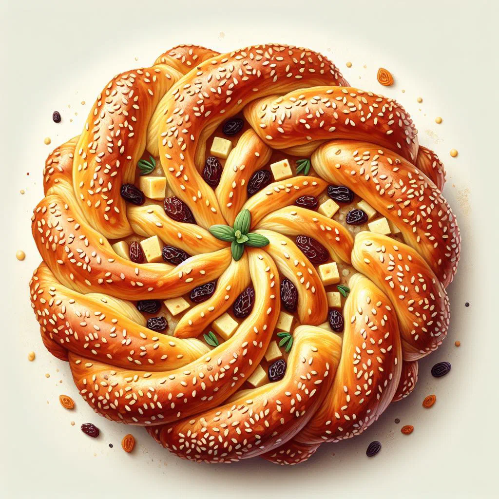 Golden baked Cypriot flaounes cheese pastries on a plate