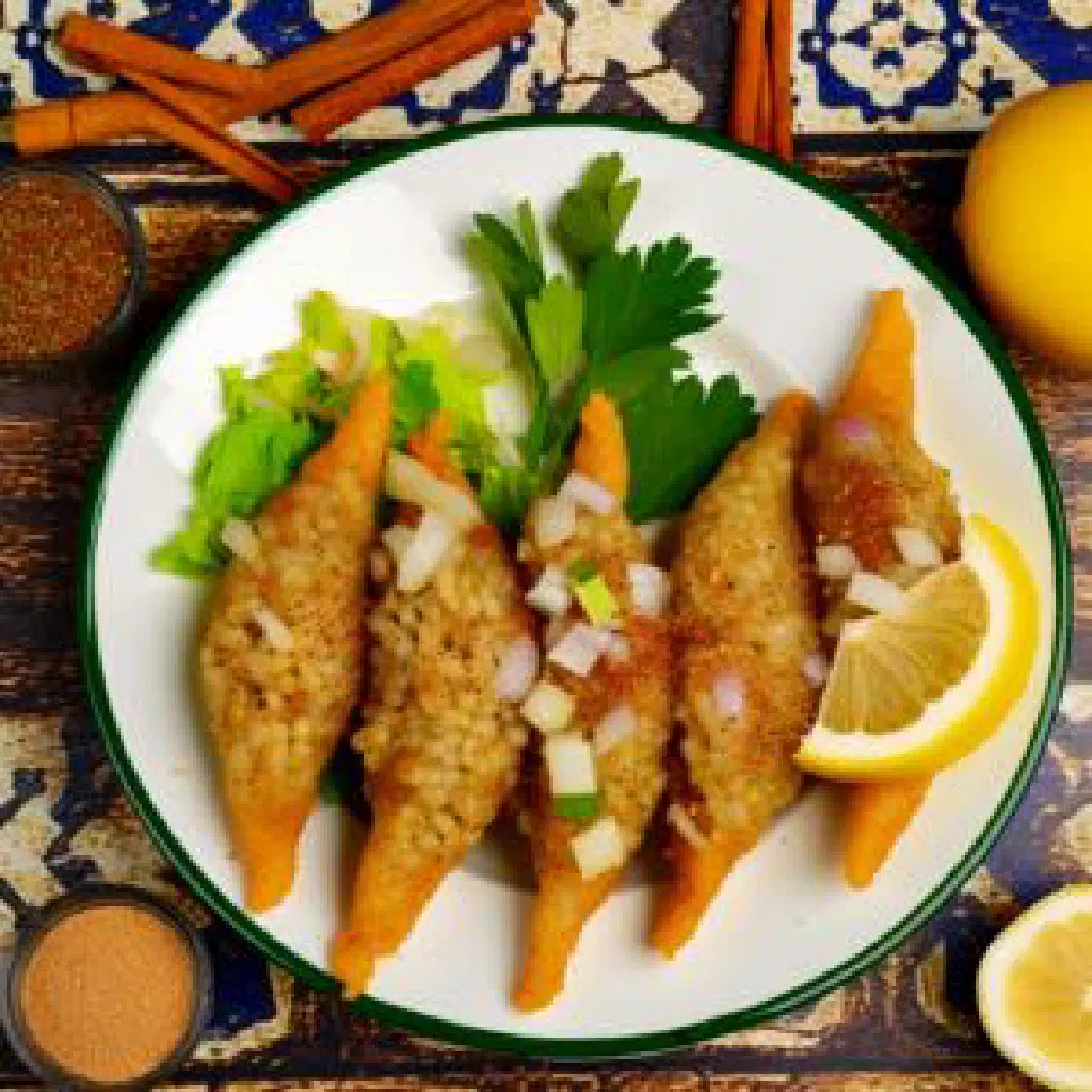 Golden fried Cypriot pishies filled with herbed potato
