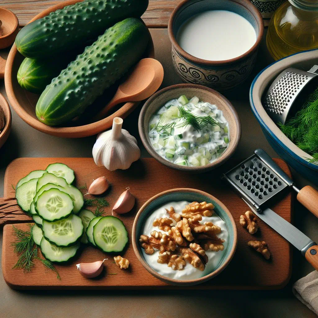 Chilled Cypriot tarator, a yoghurt and cucumber soup garnished with fresh dill