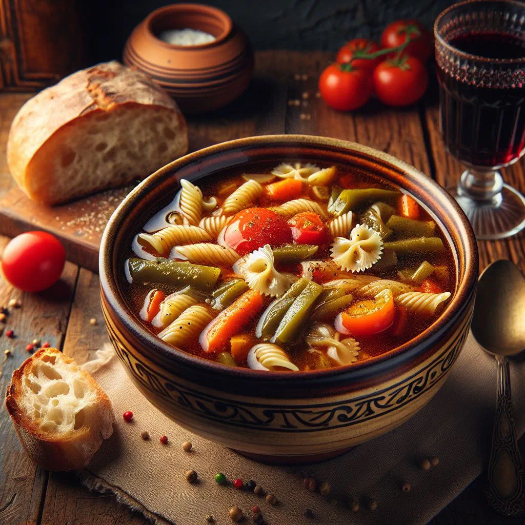 Bowl of creamy Cypriot trachanas soup garnished with fresh herbs and olive oil
