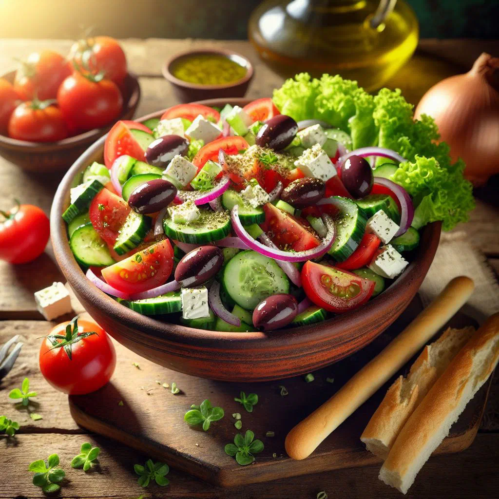 Cypriot village salad with tomatoes, cucumber, red onion and crumbled feta