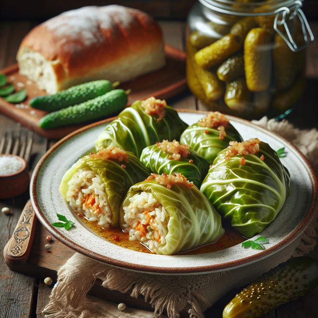 Czech holubky cabbage rolls in tomato sauce on a plate