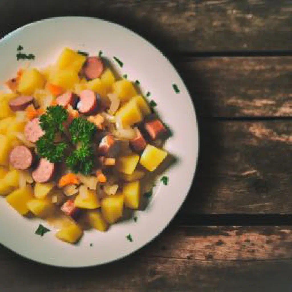 Bowl of Klatovský Kuba, a savoury rice and mushroom dish garnished with parsley