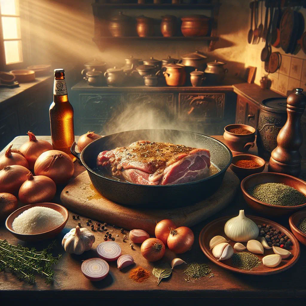 Tender pieces of roast pork served with dumplings and sauerkraut