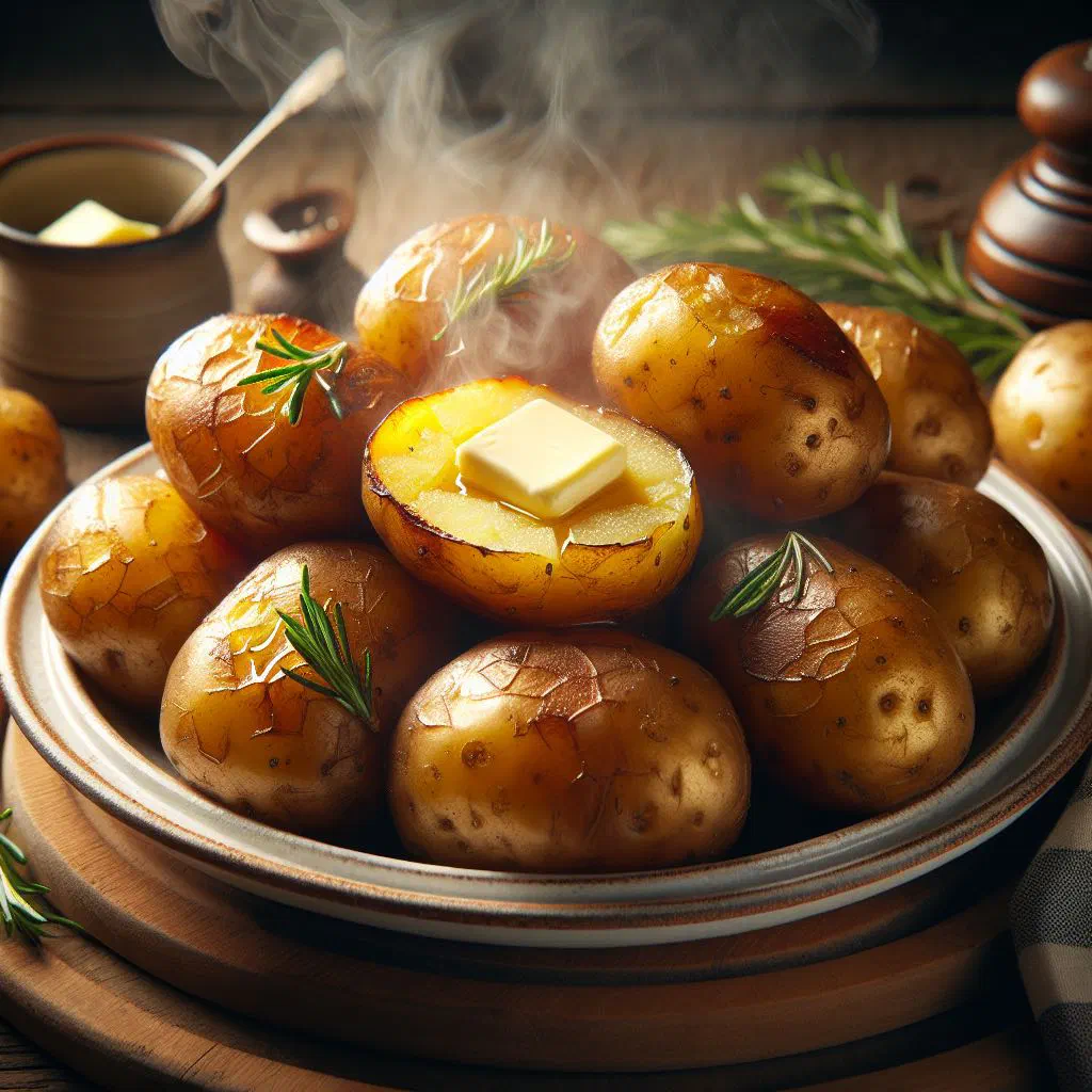 Crispy golden roast potato wedges garnished with fresh herbs