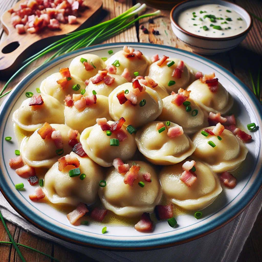 Sliced Czech bacon dumplings served warm on a plate