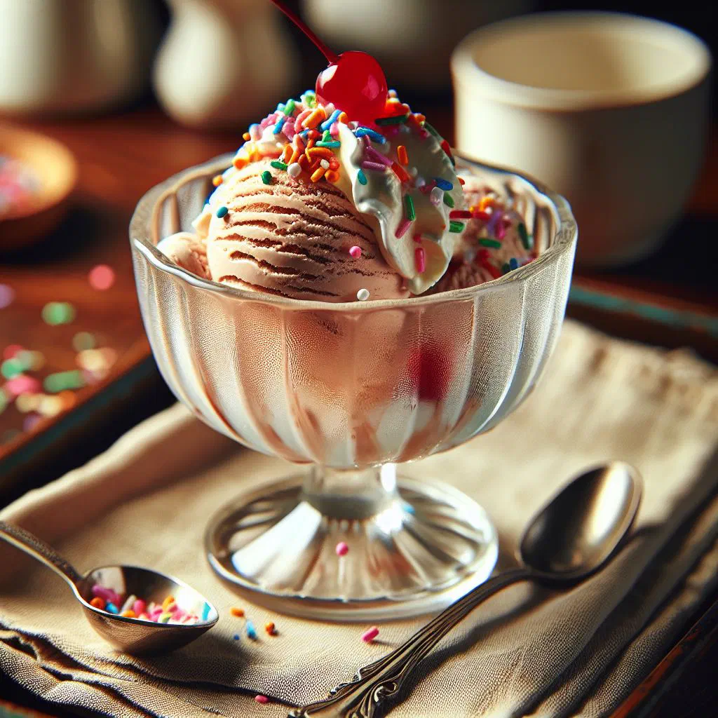 Scoops of homemade Danish vanilla ice cream in a bowl
