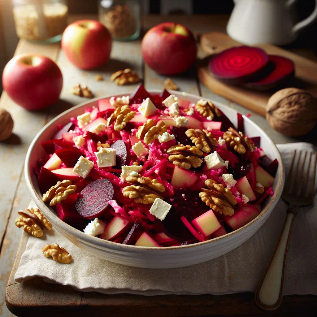 Danish beetroot salad with diced beetroot, onion and fresh parsley