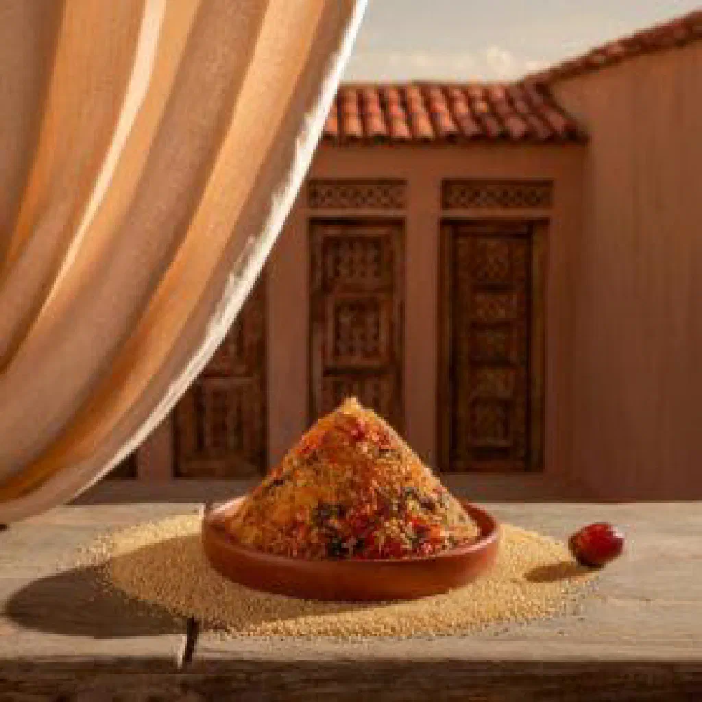 A golden sweet Doolshe Buuro pastry filled with fruit and dusted with cinnamon