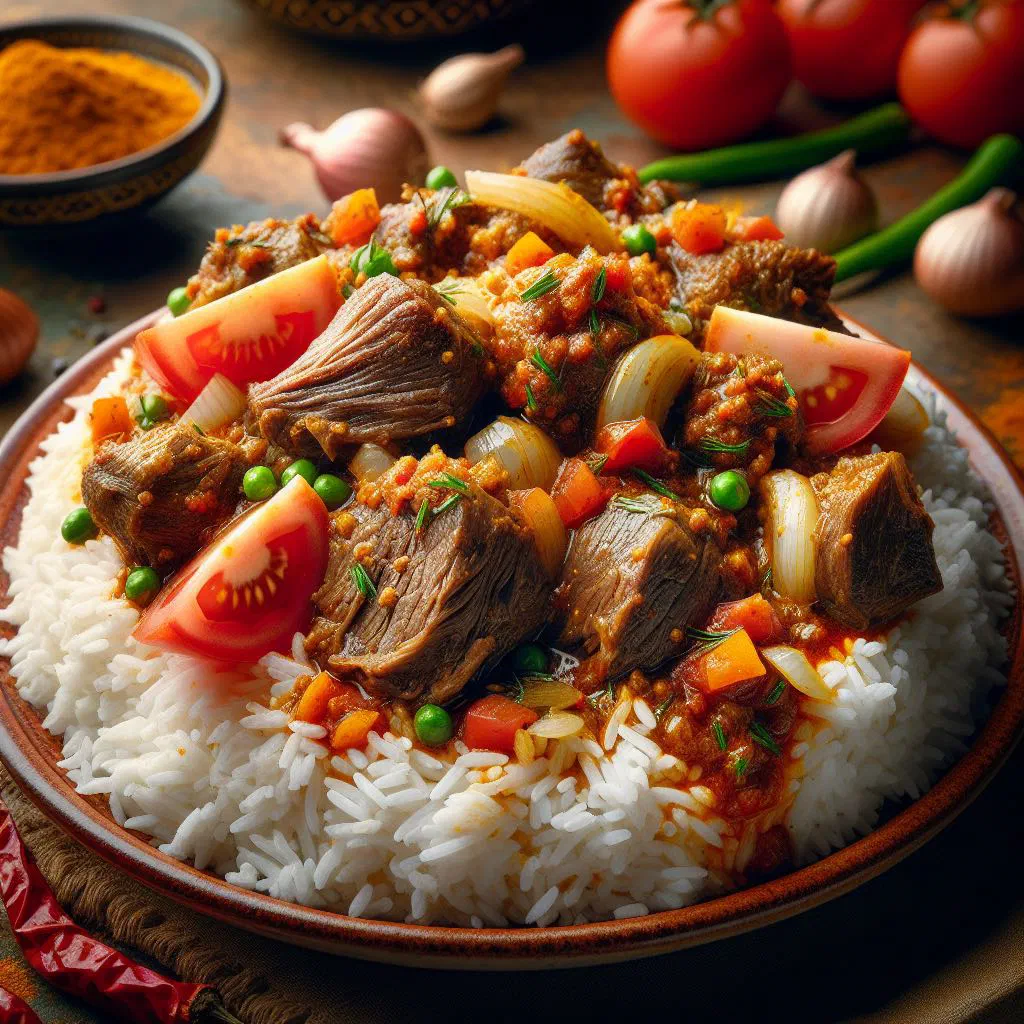 Tender spiced beef garnished with fresh coriander