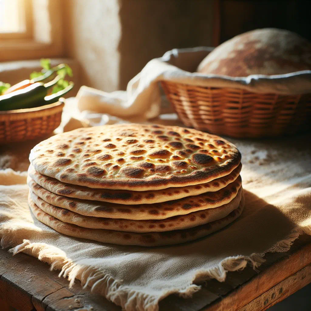 Soft, spongy laxoox flatbread served on a rustic wooden board