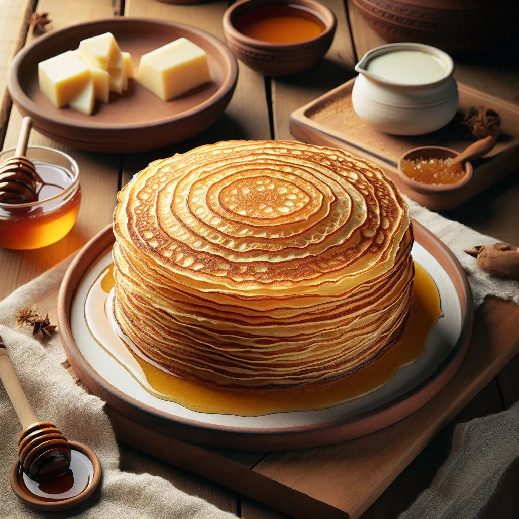 Stack of thin golden malawah flatbreads on a plate