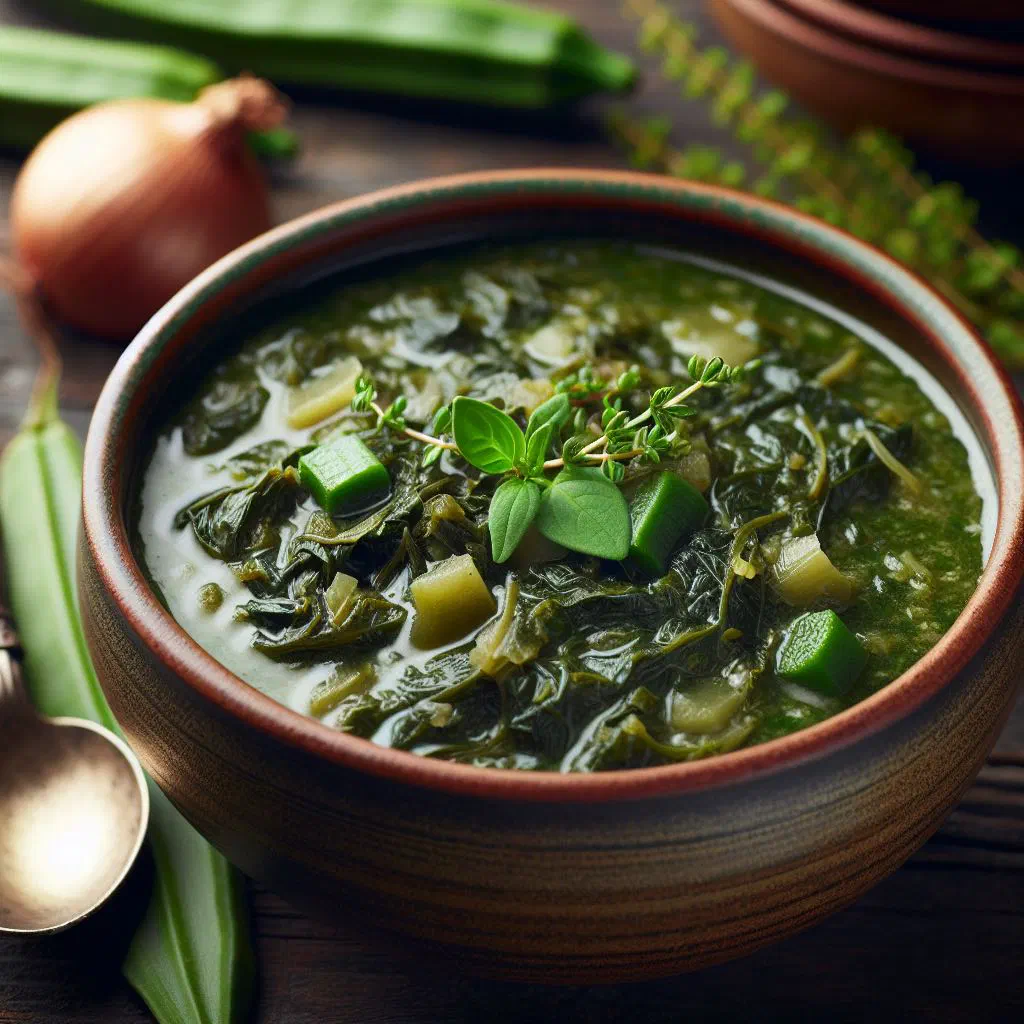 A bowl of creamy callaloo greens cooked in coconut milk