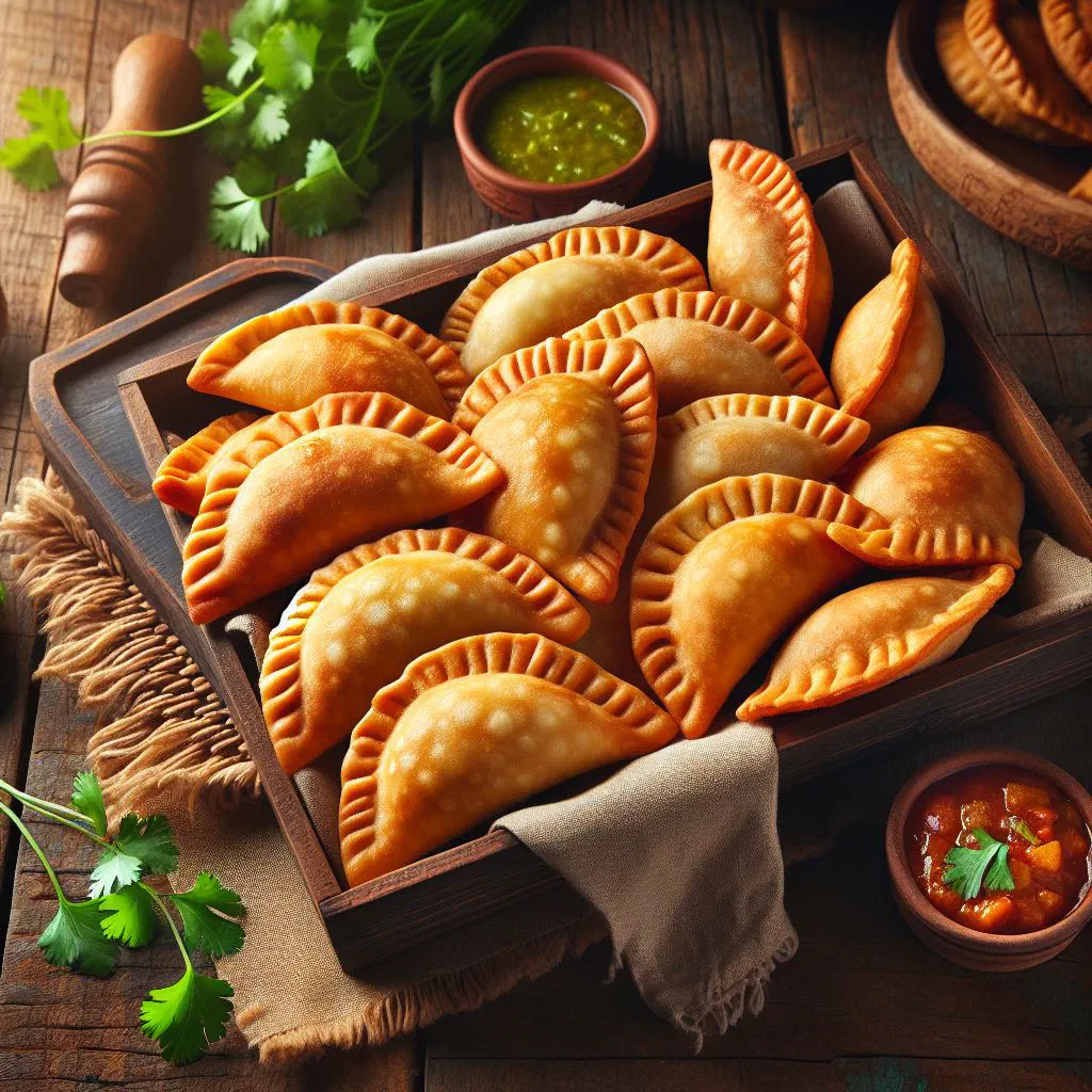 Golden fried catibías pastries filled with seasoned beef and cheese