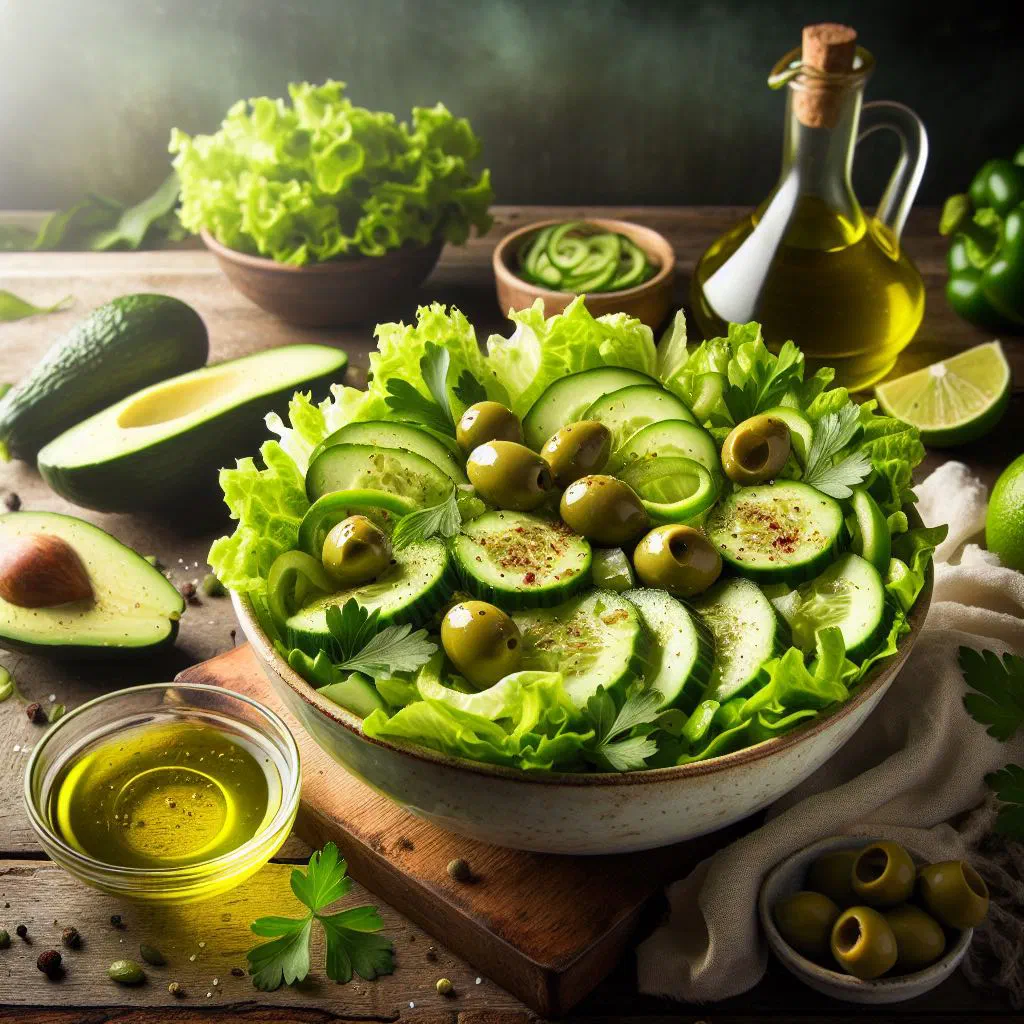 Fresh Dominican green salad with lettuce, tomato and peppers in a bowl