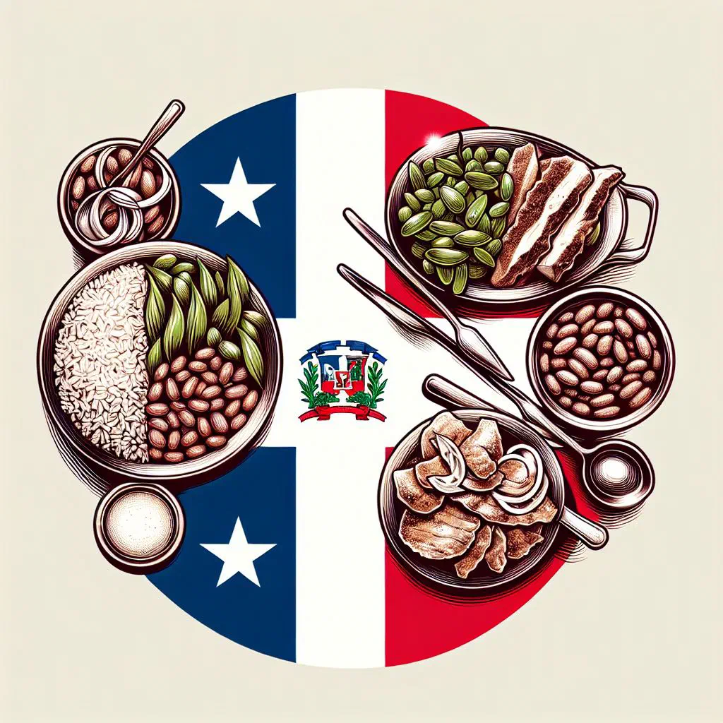 Plate of la bandera with white rice, stewed black beans and tender meat