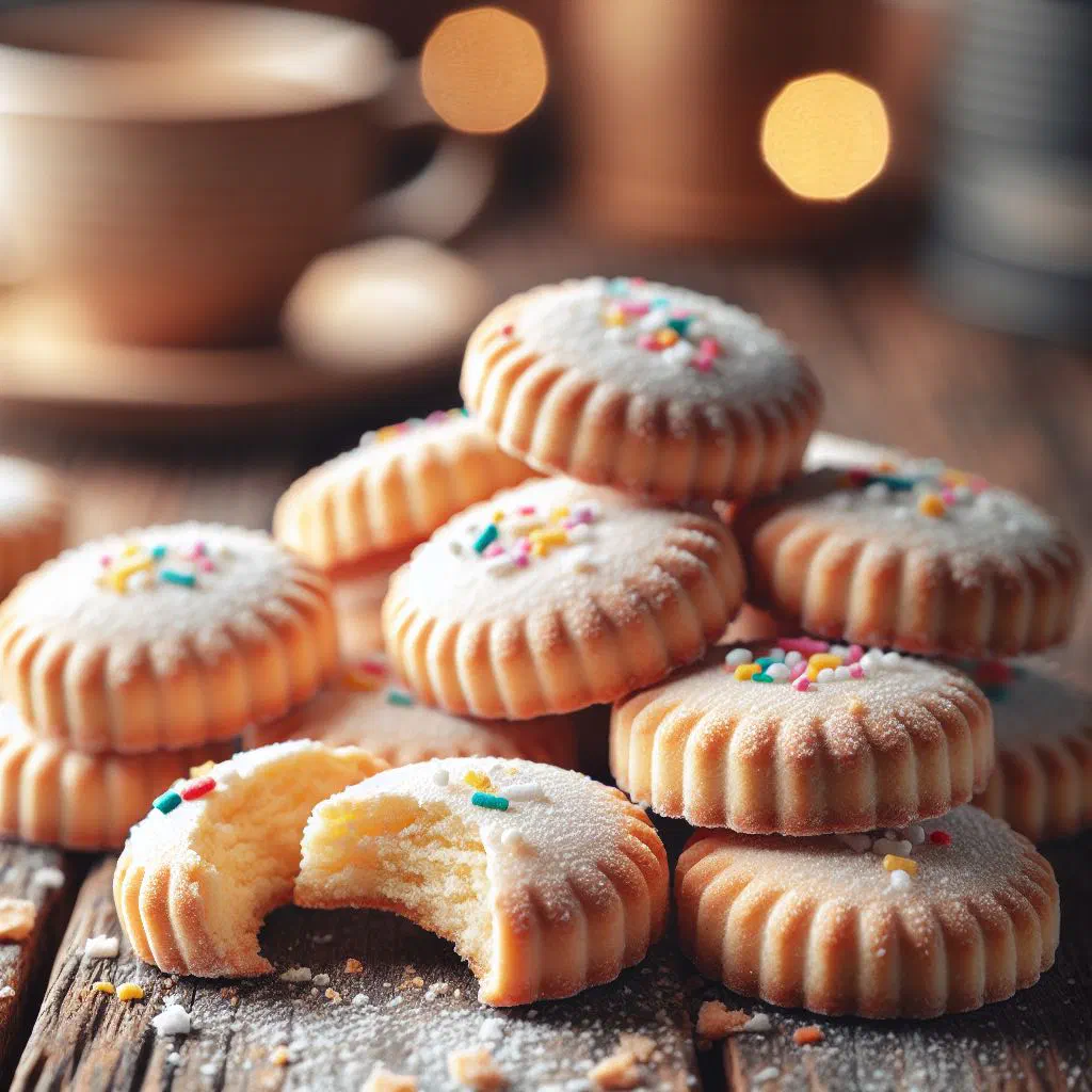 Golden mantecaditos butter biscuits arranged on a plate