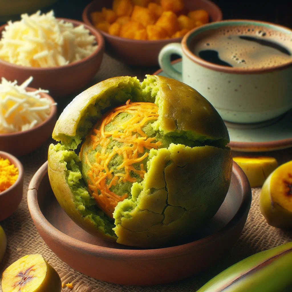Golden bolón de verde balls made from mashed green plantain with cheese
