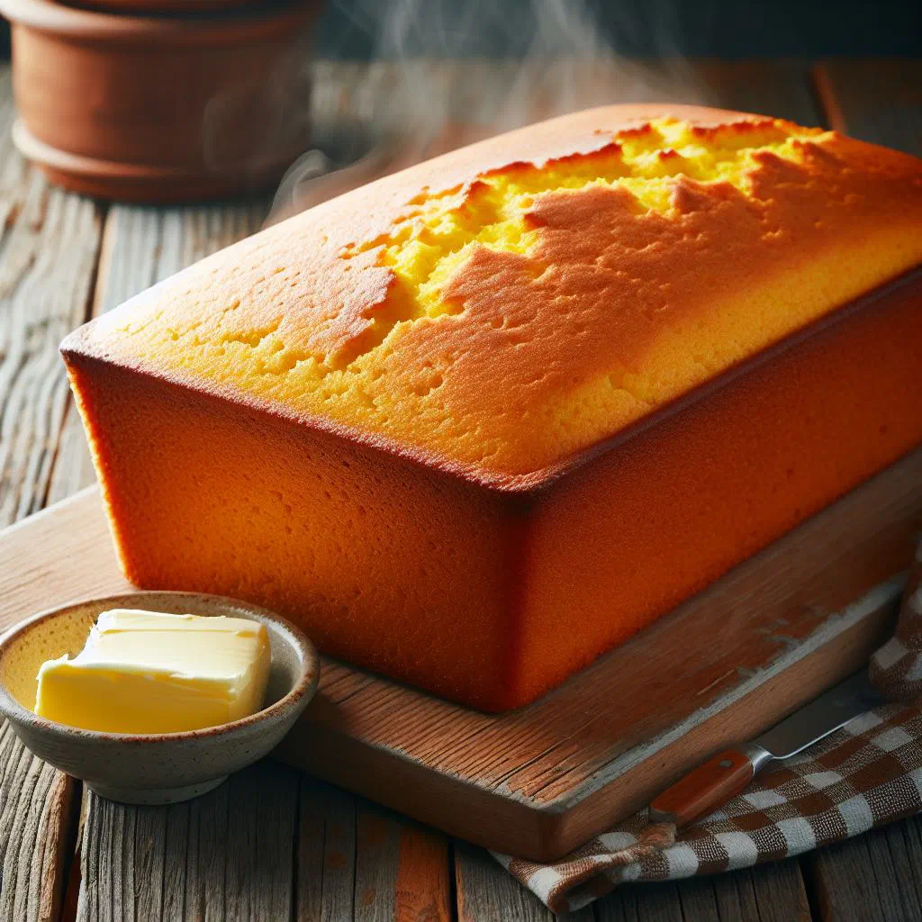 Golden slice of Ecuadorian corn bread on a rustic plate
