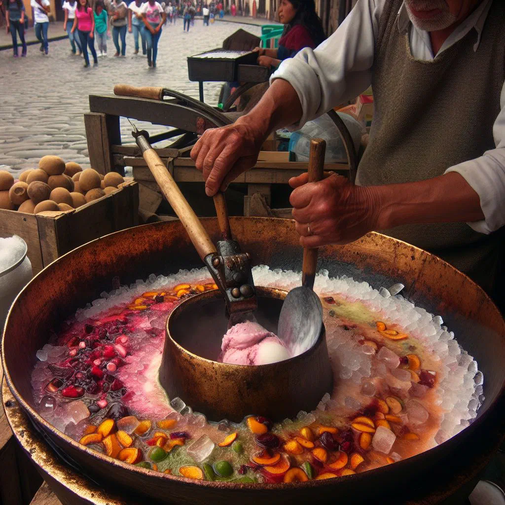 Colourful scoops of Helados de Paila made from fresh fruit