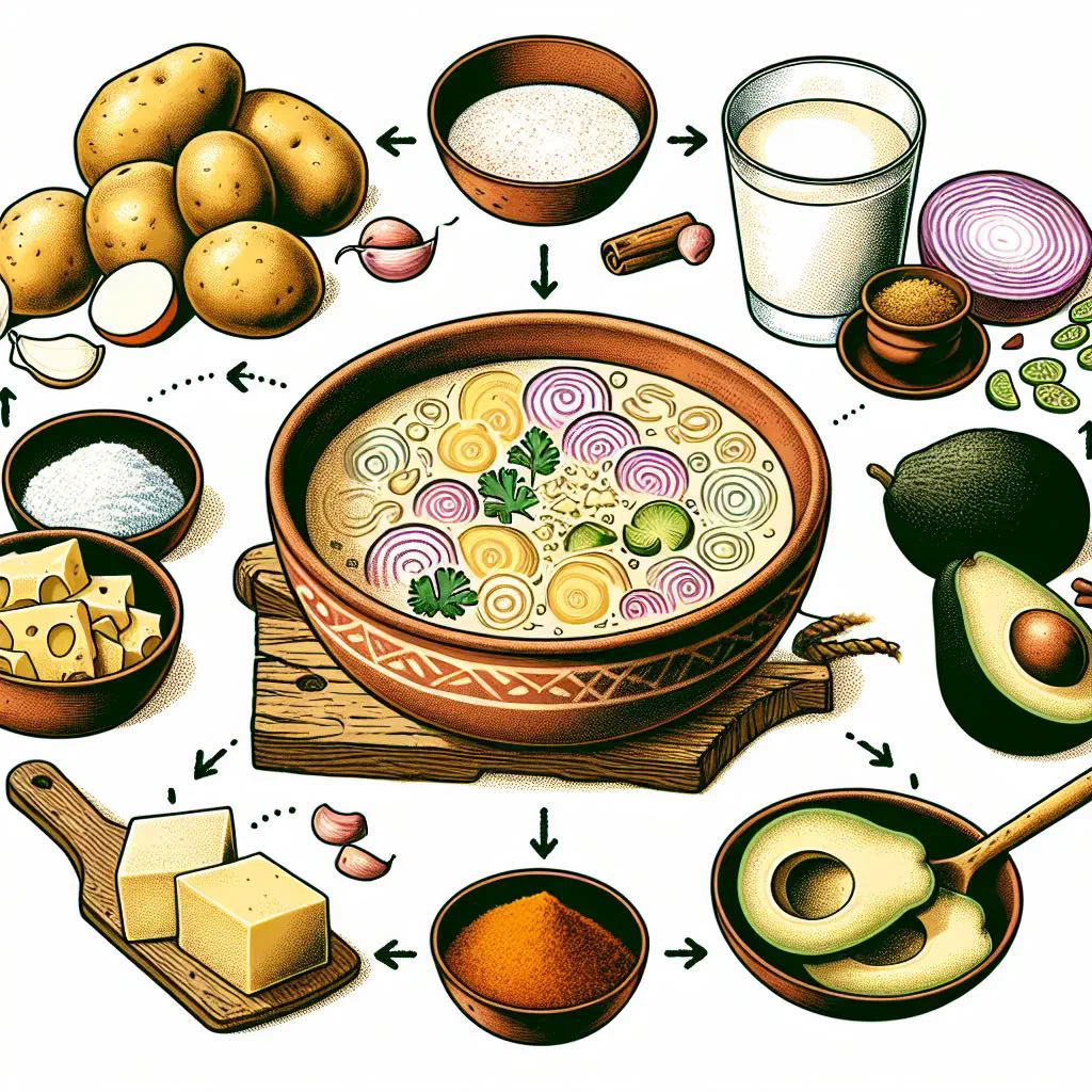 Creamy Ecuadorian potato soup topped with avocado and fresh coriander
