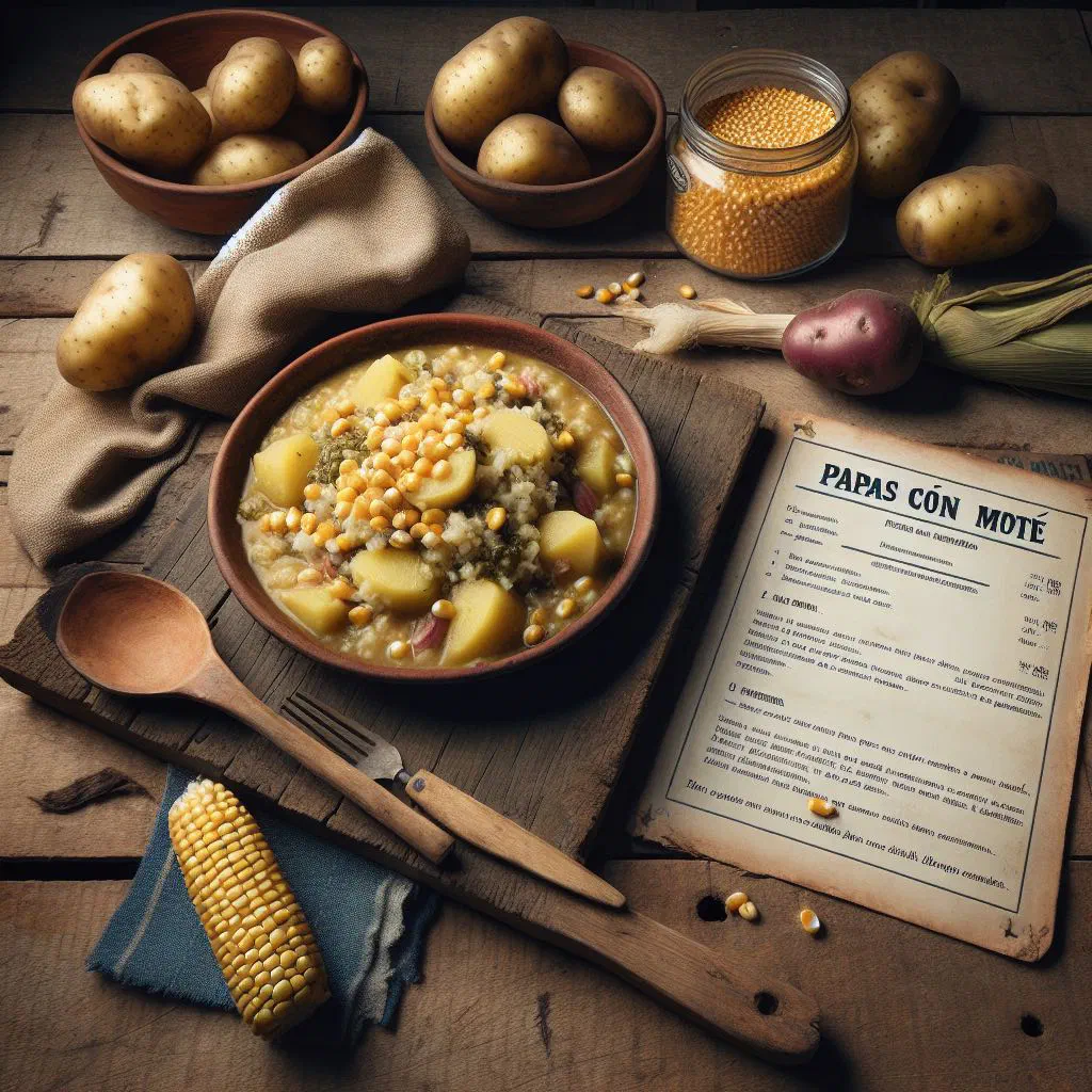 Papas con mote with boiled potatoes, hominy and fresh coriander