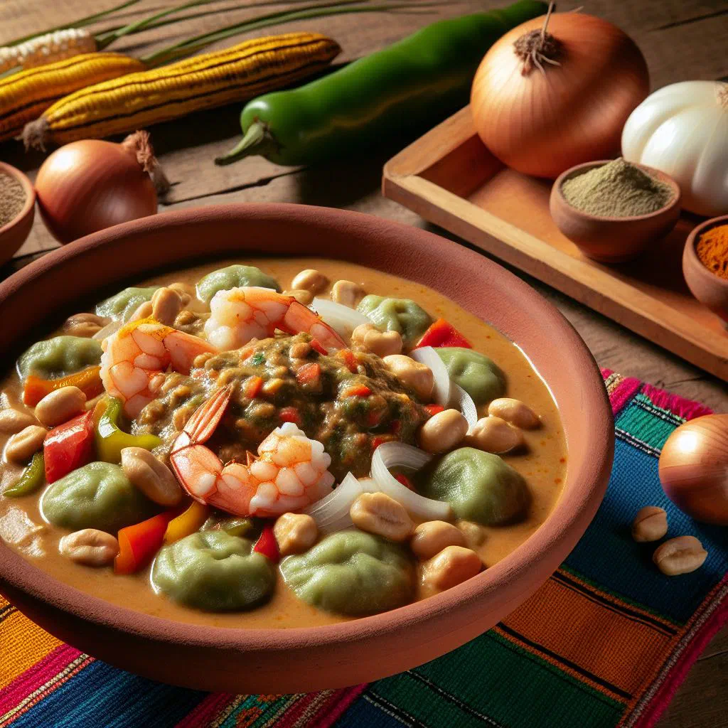 Sango de camarones with prawns served over a thick corn porridge