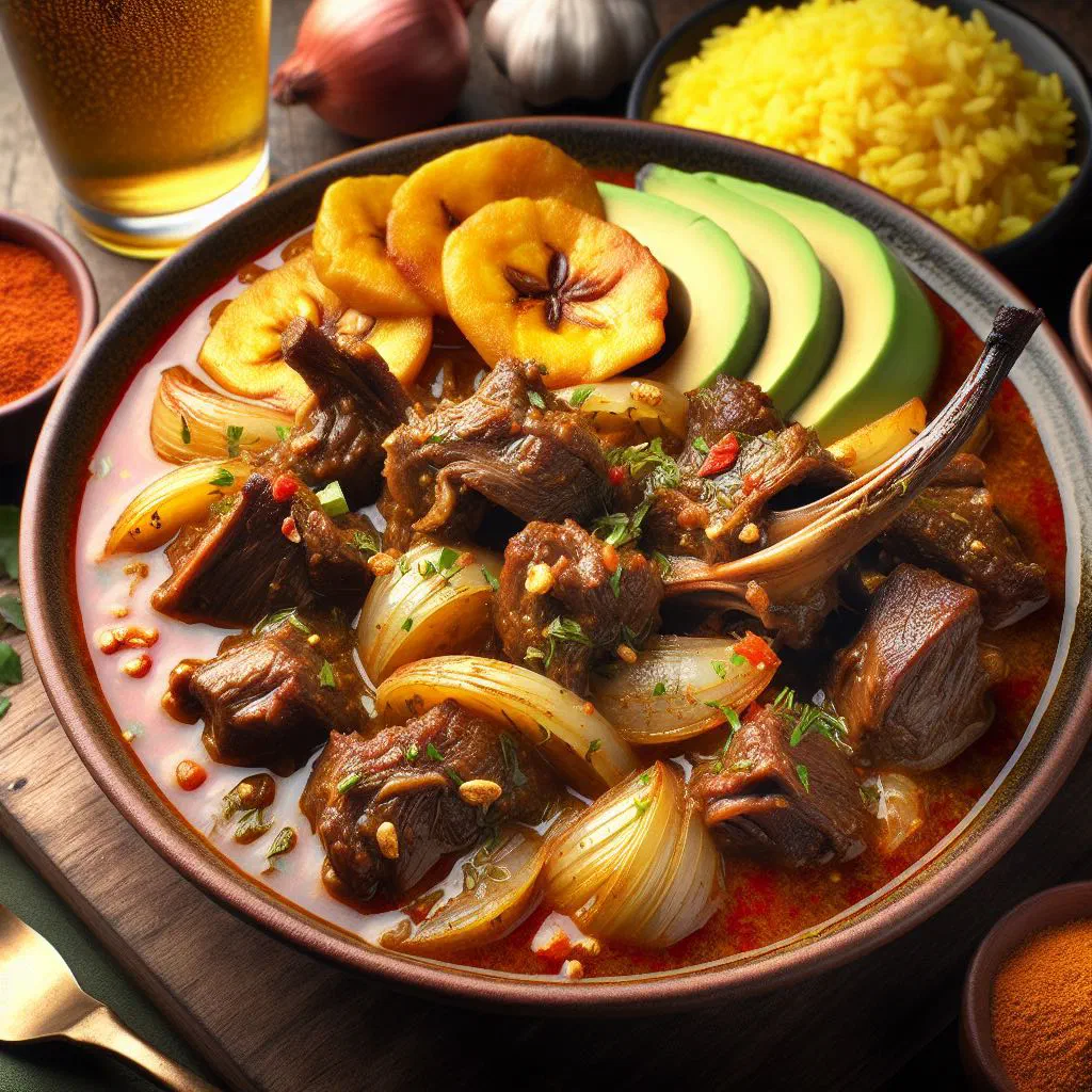 Seco de chivo goat stew garnished with fresh coriander