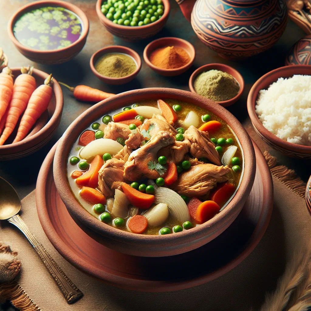 Ecuadorian seco de pollo chicken stew served with rice and avocado