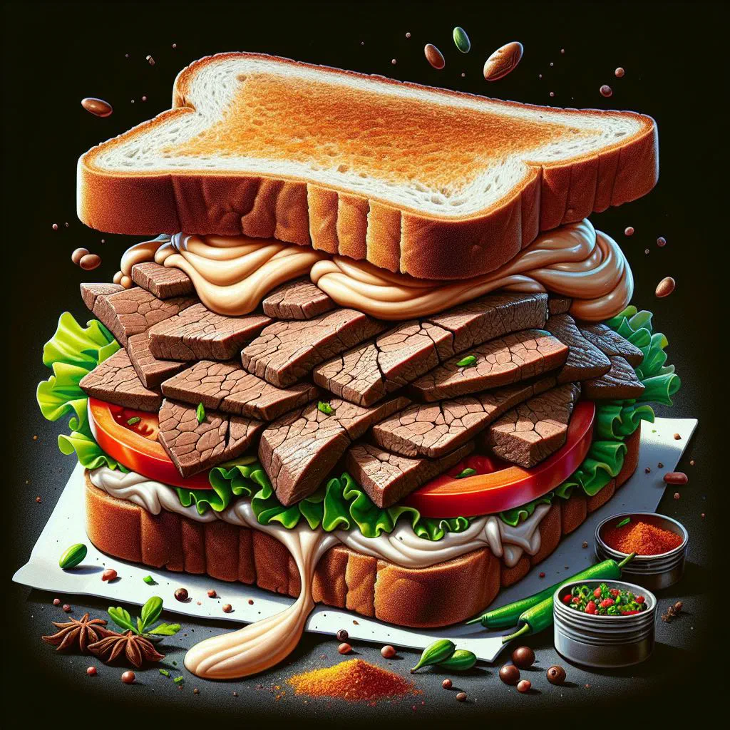 Alexandrian liver sandwich with spiced beef liver in warm flatbread
