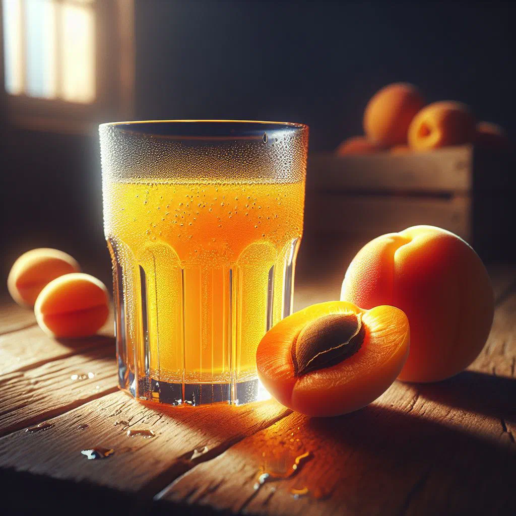 A glass of fresh apricot juice garnished with mint