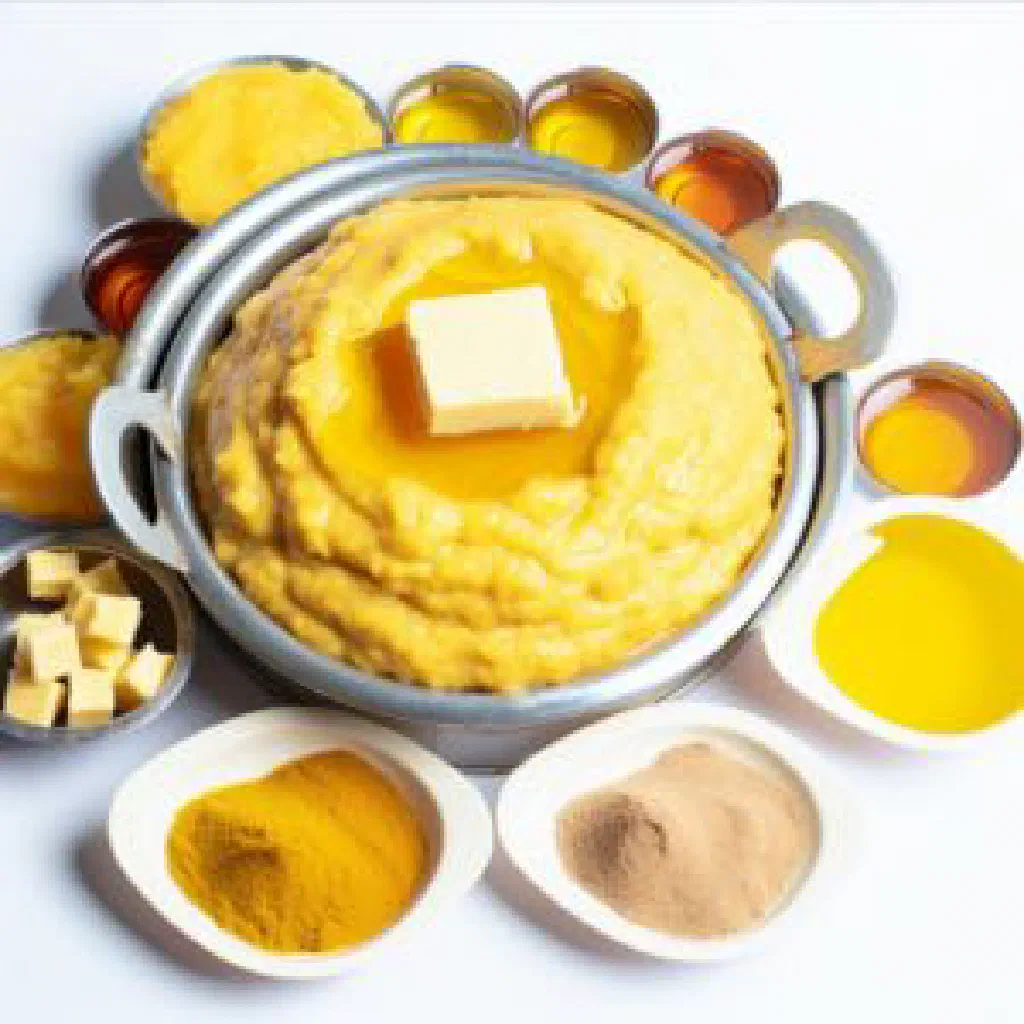 A warm bowl of creamy Egyptian aseedah dusted with cinnamon and chopped nuts