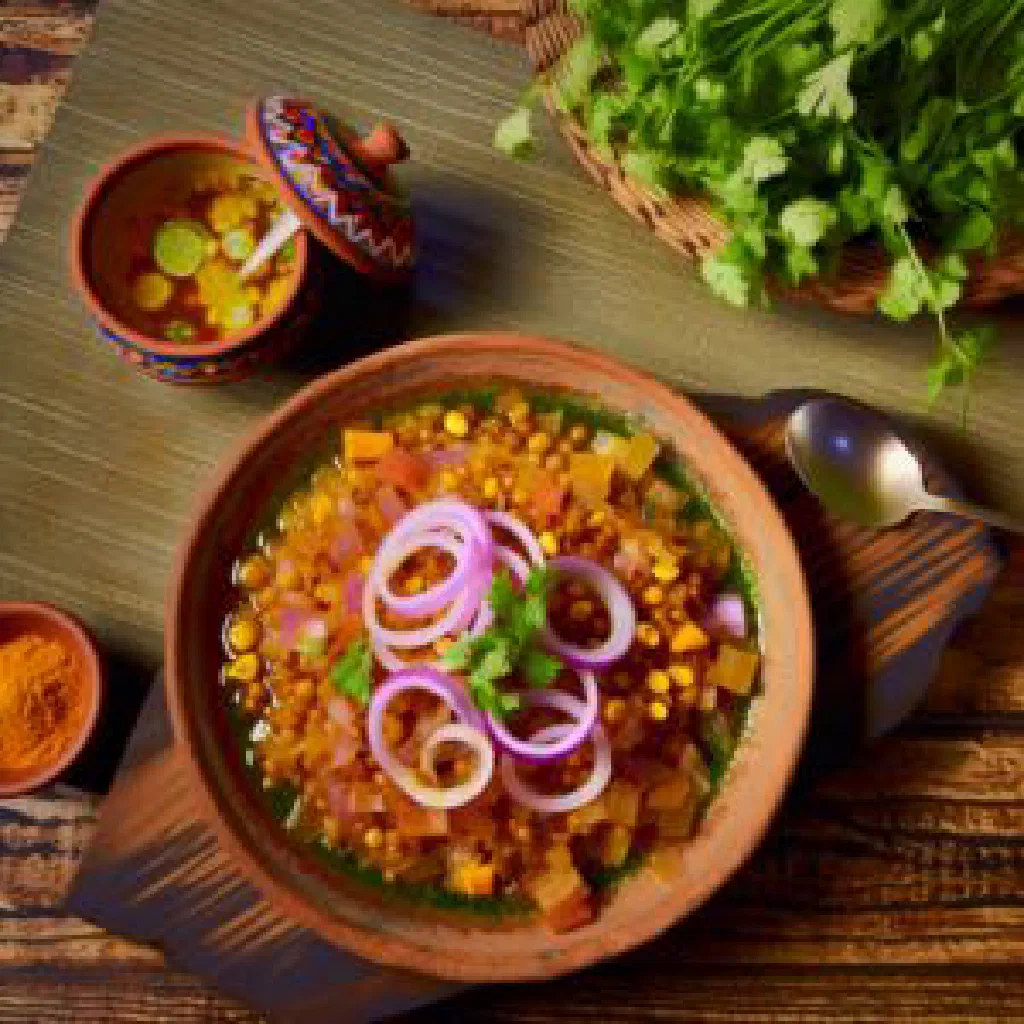 Basara served in a deep bowl, topped with fresh coriander
