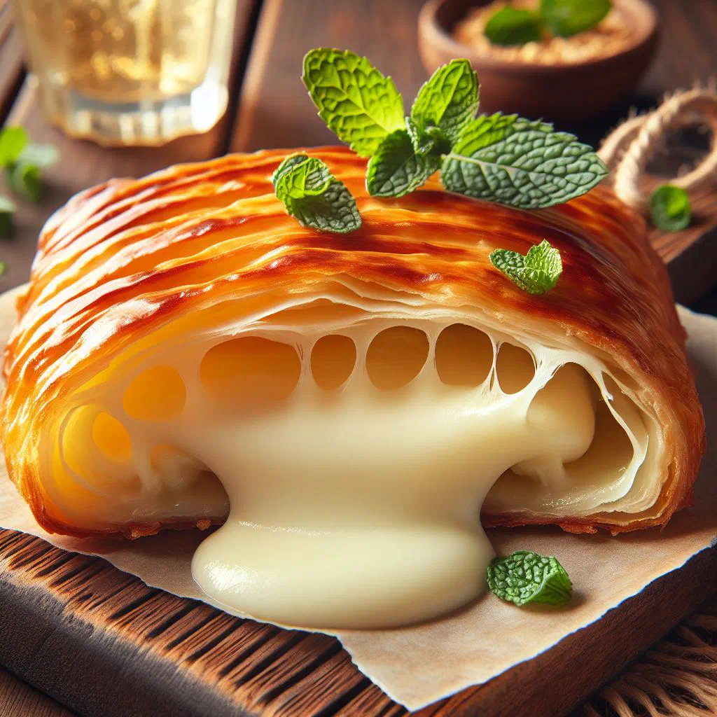 Golden cheese sambousek pastries served with fresh herbs