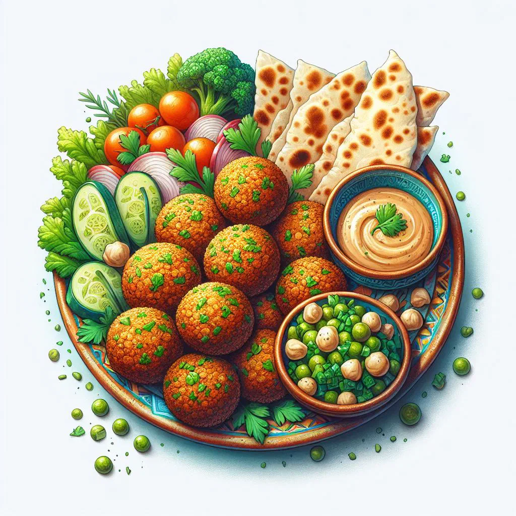 Crispy golden Egyptian falafel served with fresh herbs and tahini