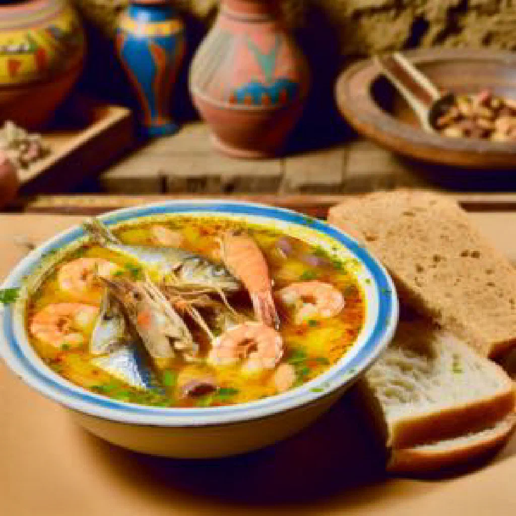 Egyptian fish tagine with vegetables and fresh herbs in a clay pot